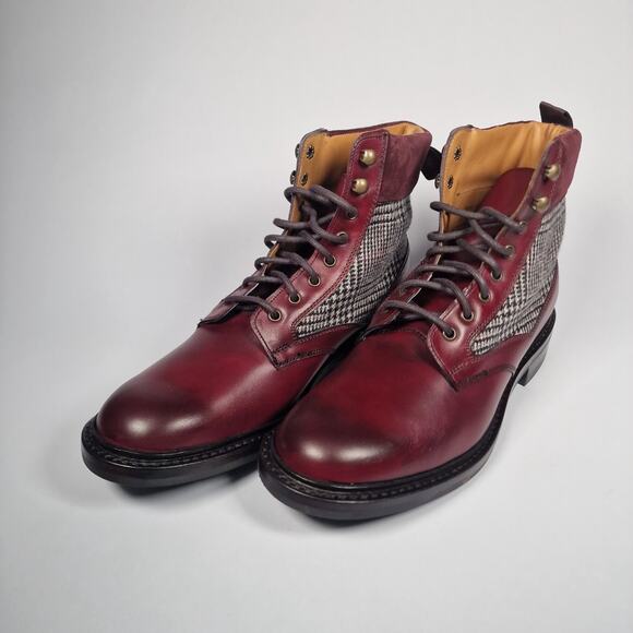Joseph Cheaney Hope R Burgundy Derby Boots Leather Prince Wales Check US 9 New - Picture 3 of 11